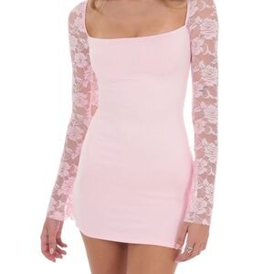Lucy in the Sky Pink Lace Sleeve Mini Dress Hoco Dress Semi-formal